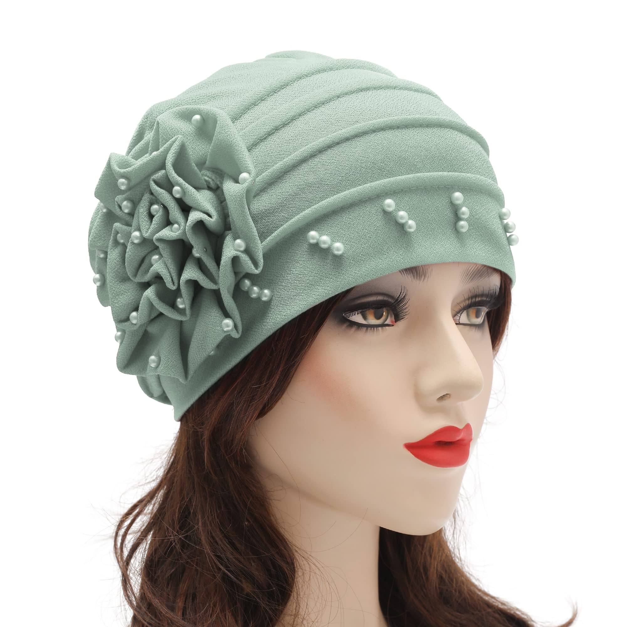 2024 nouvelles perles mode musulmane femmes Hijabs Turban bonnet chapeau avec fleur chimio chapeaux élastique tête enveloppement casquette