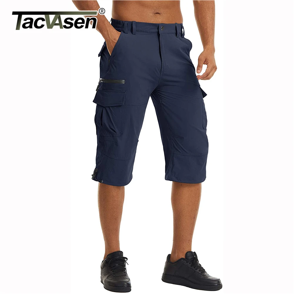 TACVASEN-Short de travail cargo pour homme, pantalon capri à séchage rapide, multi-poches, longueur genou, fjSummer Board Beach, 3/4
