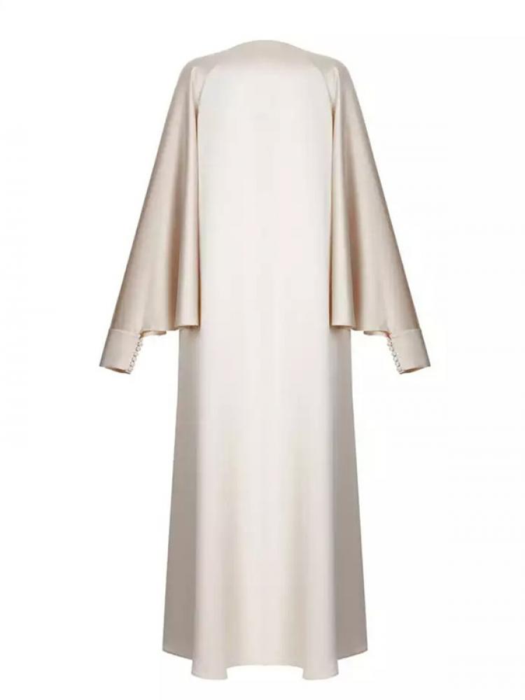 Robe de soirée fendue pour femmes musulmanes, couleur unie, col rond, manches longues chauve-souris, robes de soirée amples