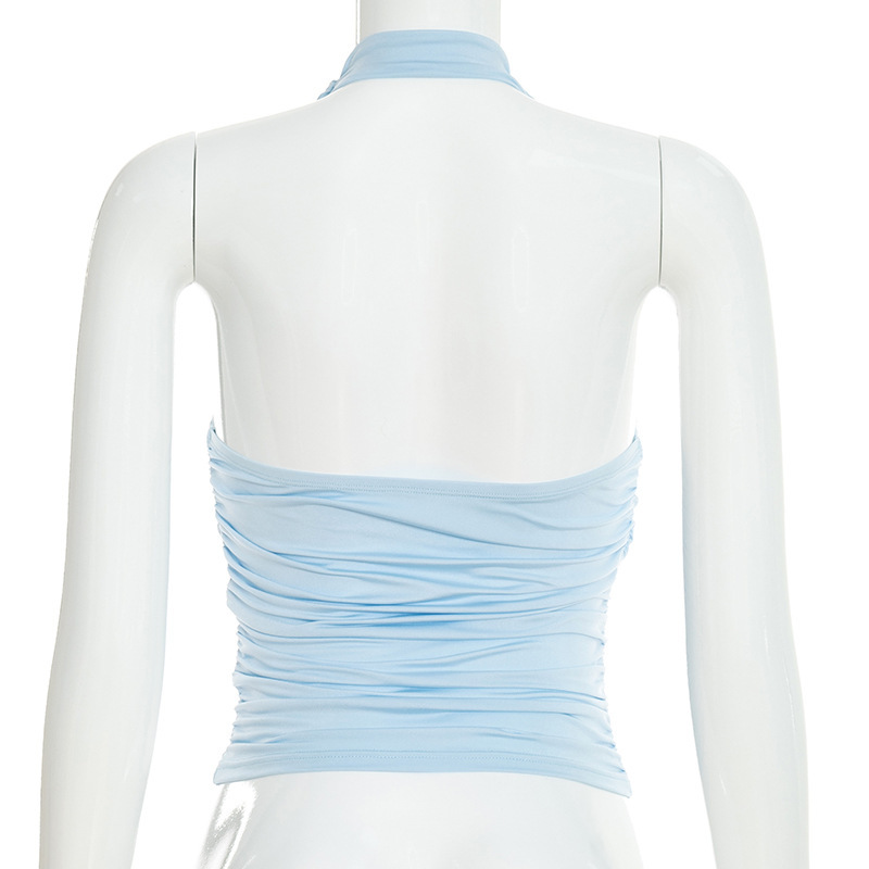 Haut chic d'été pour femme, col halter, sans manches, froncé, coupe ajustée