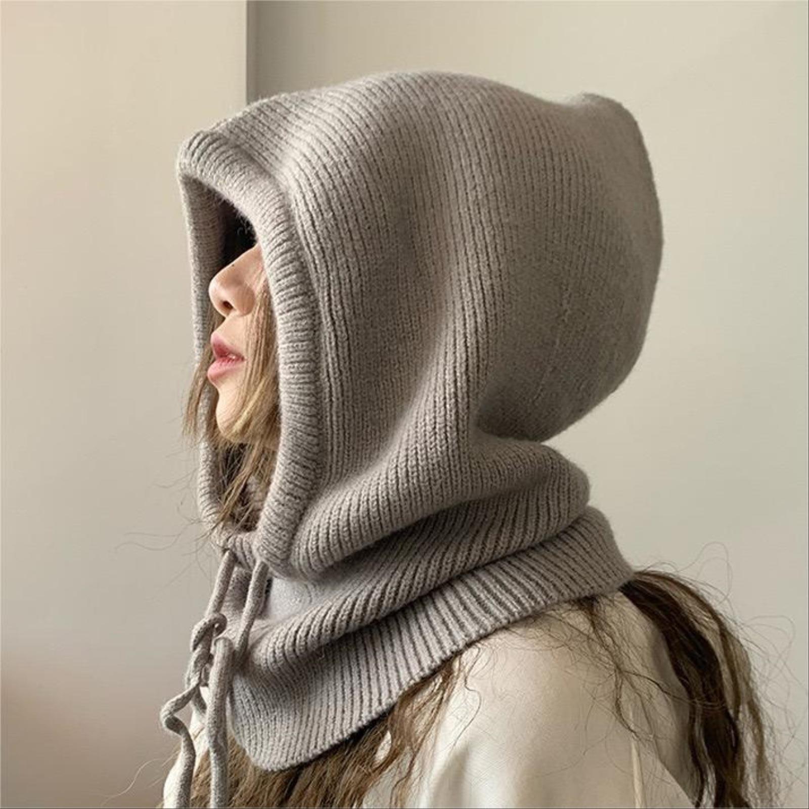 Casquettes à capuche tricotées pour hommes et femmes, cagoule d'hiver, chapeaux chauds unisexes, col de cou, cordon de serrage, Bonnet de Ski, chapeaux froids