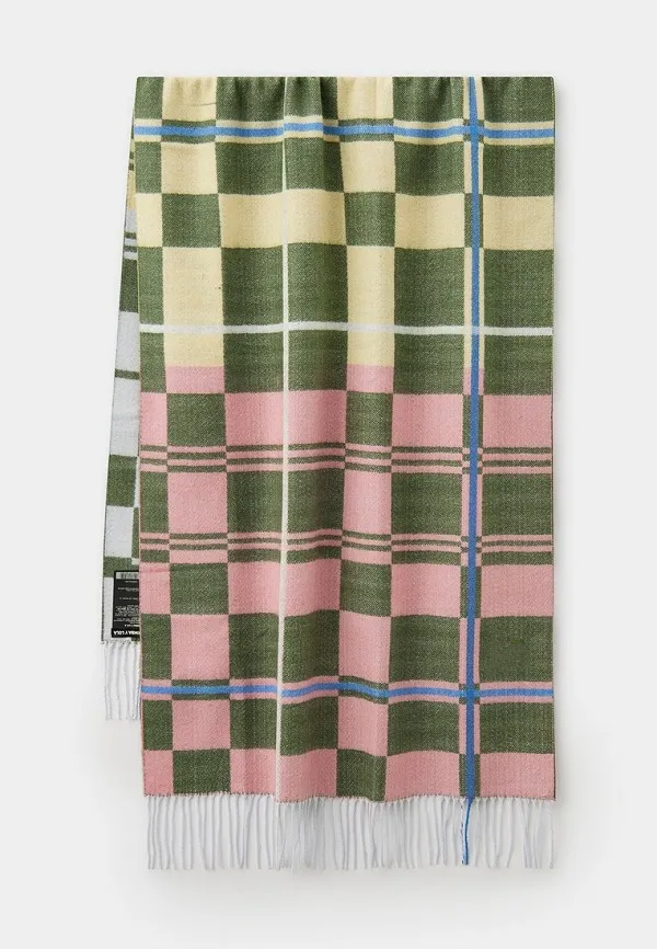 Écharpe longue à franges à carreaux patchwork de couleur bloquée