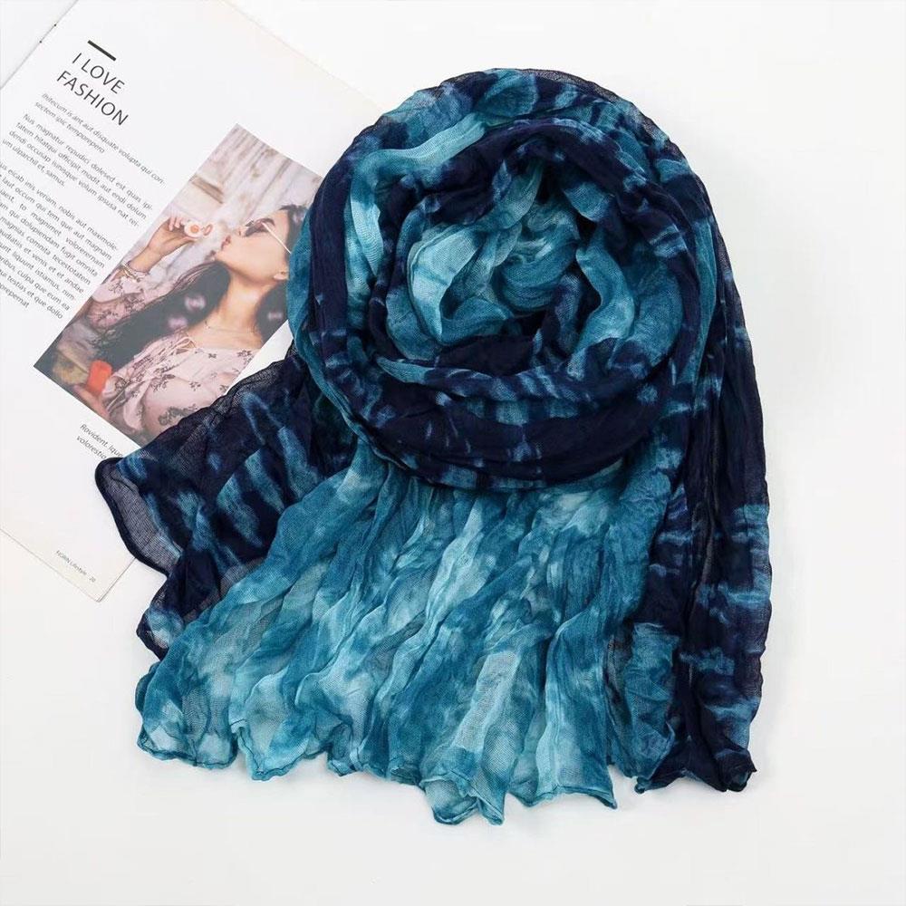 Automne hiver écharpe châle coton chanvre écharpe dégradé bleu coréen polyvalent imprimé cou plus chaud longue douce tendance pli écharpe femmes