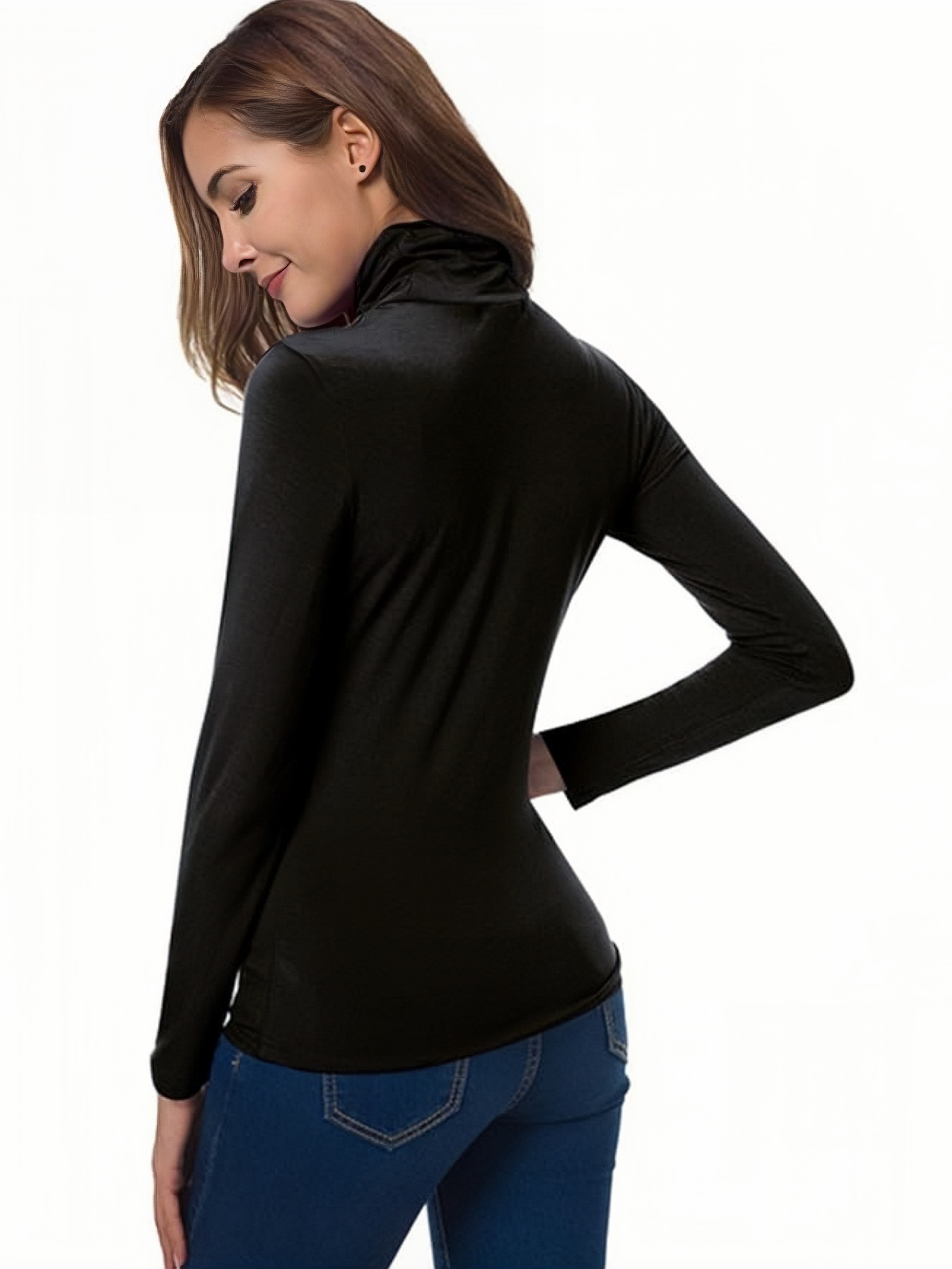 Ensemble T-Shirt à col roulé pour femmes, hauts décontractés à manches longues en tricot doux pour le printemps et l'automne, essentiels de placard de base élégants