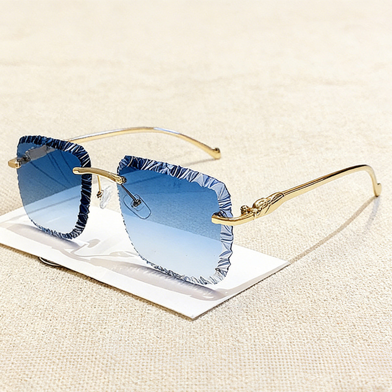 Lunettes de soleil carrées sans monture pour hommes, style vintage, dégradé, décontractées, pour femmes, tendance, design de marque de luxe, lunettes de soleil décoratives, UV400