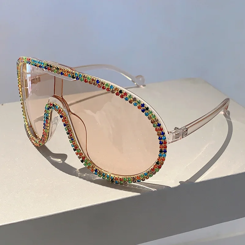 Lunettes de soleil pilote vintage pour femmes, lunettes de soleil respirantes pour femmes, grande monture, nuances de cristal de diamant, créateur de marque de luxe, 1 pièce