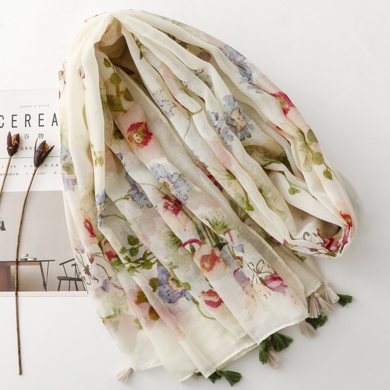 Écharpe de créateur pour femme 2026, imprimé cachemire, châles doux effet coton, hijabs oversize, bandeau de cou, foulard à pompons