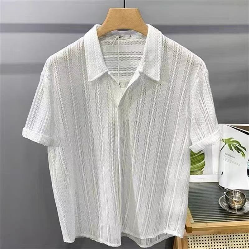 Hauts pour hommes chemise creuse à manches courtes hommes été mince à la mode beau français léger luxe drapé chemises hawaïennes
