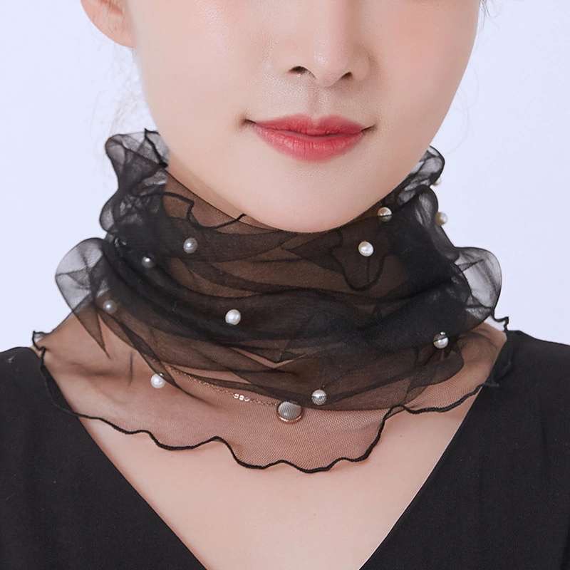 Écharpe en dentelle perlée pour femmes avec maille printemps-été pour la protection du cou et la protection solaire, écharpe à la mode, légère et respirante