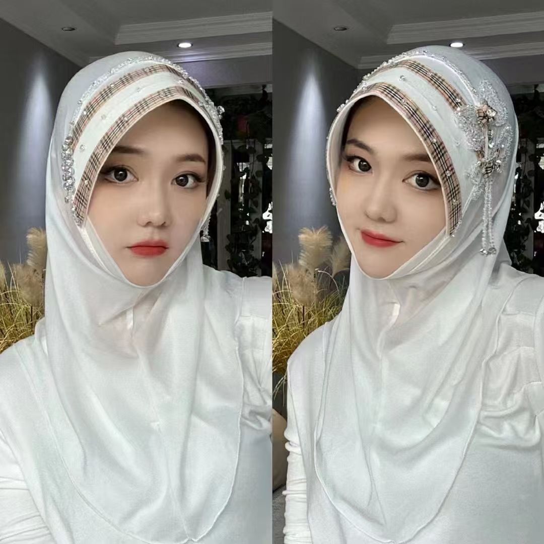 Hijabs pour femmes musulmanes violet rose avec perles glands Eid prière foulard soirée luxe malaisie Islam Kufi écharpe