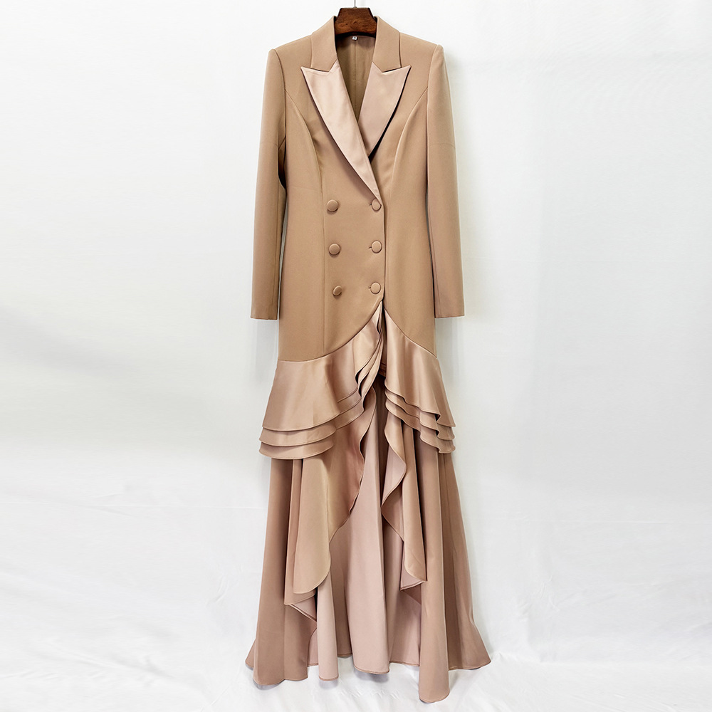 Robe de soirée pour mondaines, robe longue, col tailleur, robe mi-longue, élégante, ourlet feuille de lotus, robe longue ajustée