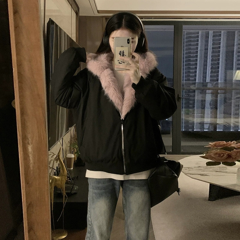 Manteau d'hiver double face pour femmes, vêtement en imitation fourrure de vison, veste en coton à capuche, vêtement d'extérieur chaud et douillet en coton rembourré, nouveau modèle.