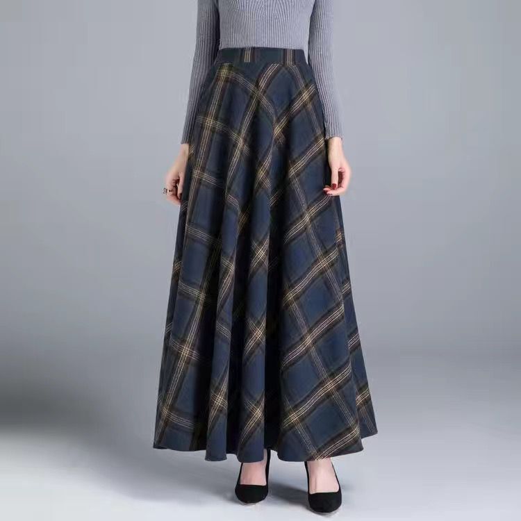 Jupe longue en laine taille haute pour femme, jupes en laine basique, optique décontractée féminine, élastique chaude, jupes maxi A-Line, mode hivernale, O839
