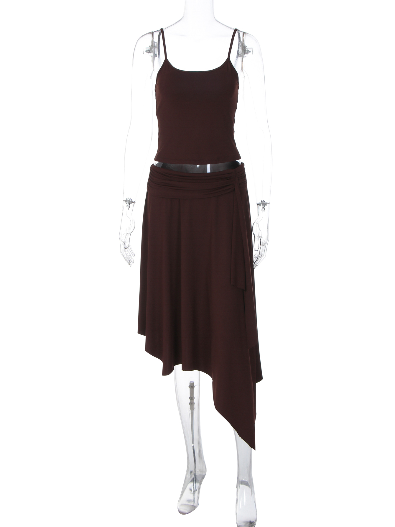 Hugcitar Fashion Ensembles 2 Pièces Solides Sexy : Haut Court à Bretelles et Jupe Midi Irrégulière Froncée – Tenues d'Été pour Femme, Plage et Vacances