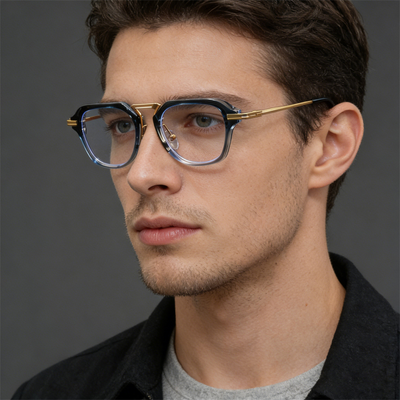 Lunettes de vue carrées rétro de luxe pour hommes, monture épaisse en acétate, verres optiques en métal mélangé, filtre anti-lumière bleue, pour le bureau et le quotidien