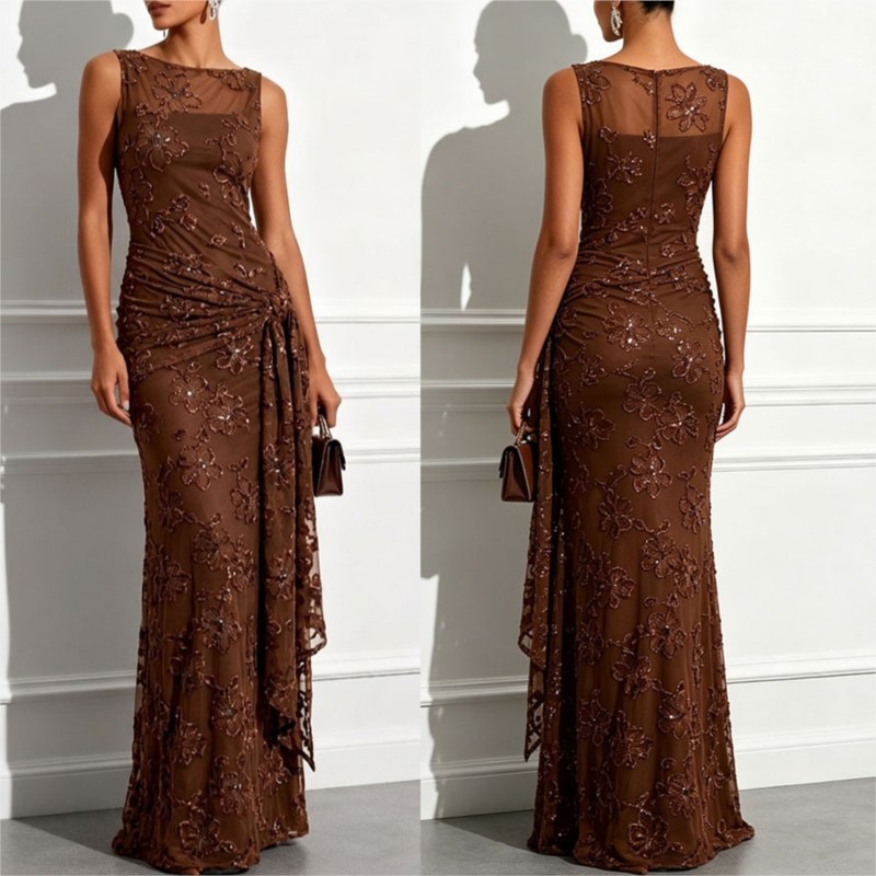 Robes de soirée formelles pour femmes, robes de soirée sirène sans manches avec appliques en dentelle, robes de soirée élégantes, robes de bal, robes de cocktail