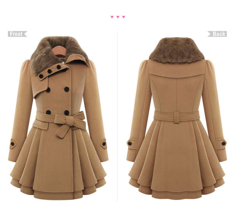 Manteau en laine pour femme 2026 Nouveau manteau en laine ajusté mi-longue à double boutonnage épaissi avec ceinture Vêtements pour femme