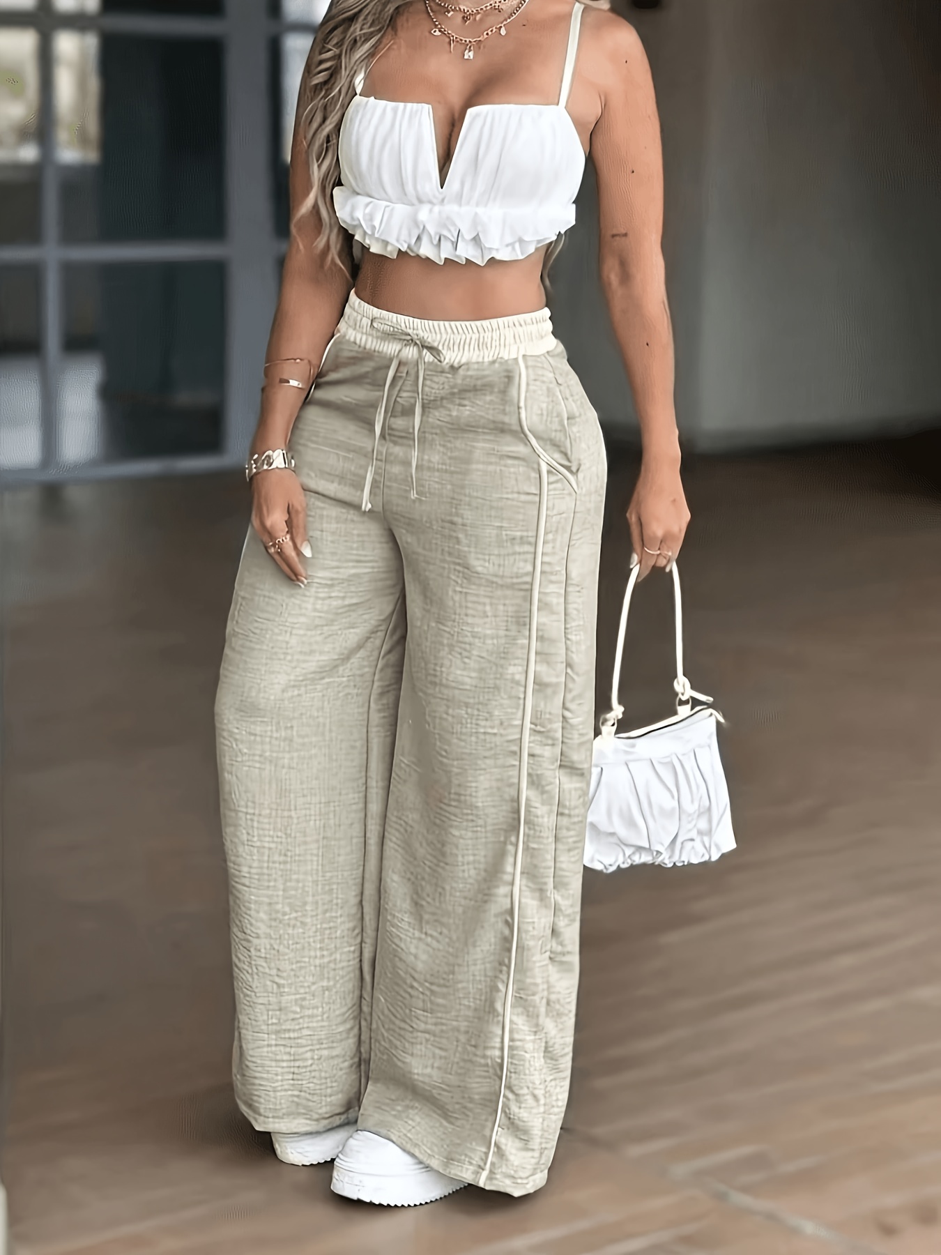 Pantalon large décontracté pour femmes avec motif d'oreilles de chat