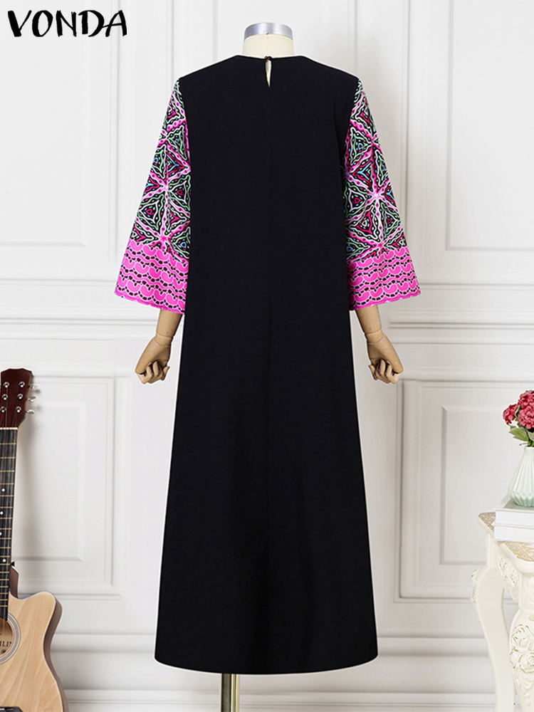 Femmes imprimé fleuri Robe Maxi 2025 VONDA automne à manches longues ample longue Robe bohème robes surdimensionné col en v Robe d'été Baggy