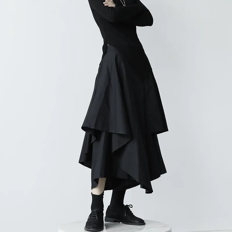 Femmes jupes noires japonais gothique irrégulière taille haute jupe plissée pantalon pour femmes Vintage Cargo jupes femmes vêtements dames
