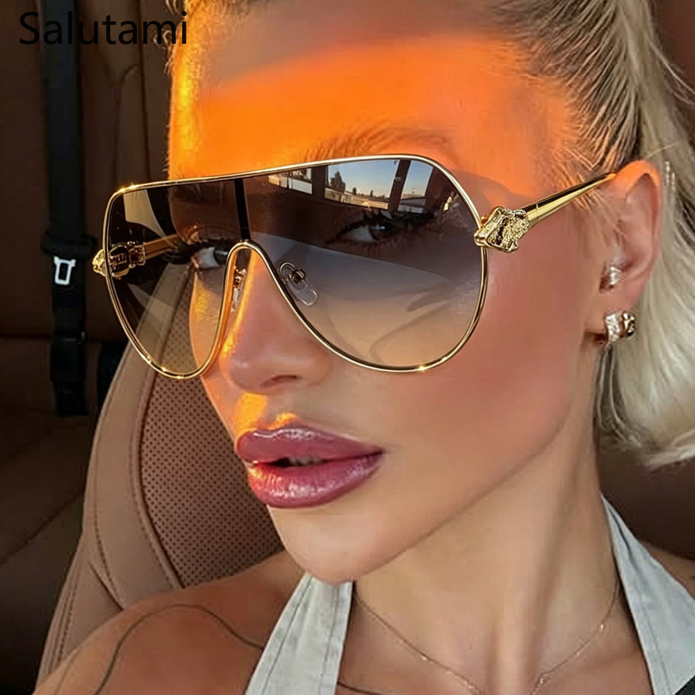 Lunettes de soleil vintage de luxe de marque de créateur, modèle monobloc, pour femmes et hommes, collection 2025, populaires, en métal, surdimensionnées, style punk