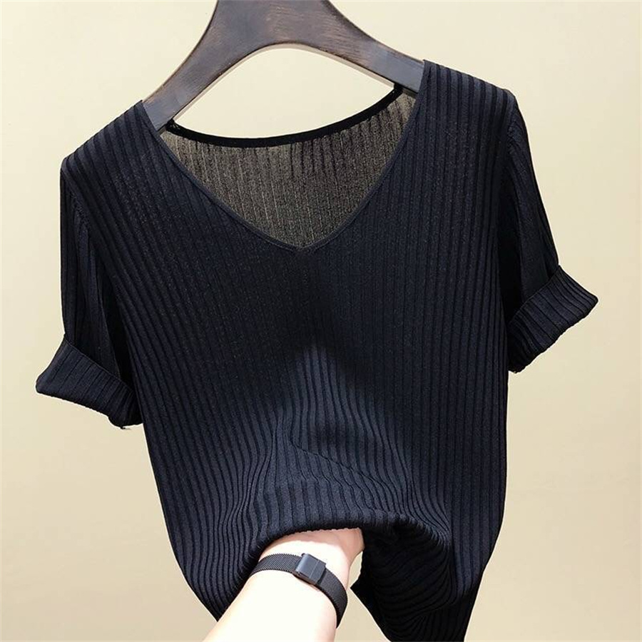 2026 Chemisier d'été femmes Blusas Mujer De Moda Verano chemisier à manches courtes col en v tricoté Blouse chemise hauts femmes Blusas