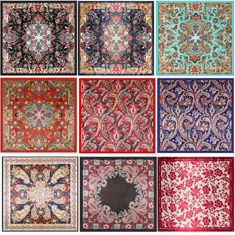 Injplanchers ves-Foulard de Tête en Satin Doux pour Femme, Châle Carré, Hijab, Asakusa, Mars, Paisley Floral, 90-90cm, Vente en Gros