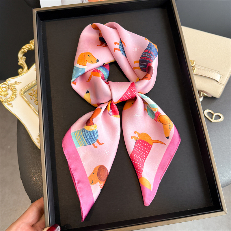 Écharpe carrée en soie à imprimé chien mignon pour femme, hijab, bandeaux pour cheveux, foulard, châle en satin, ruban, bandeau, foulards de mode, bandana