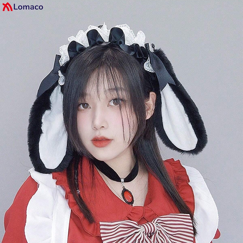 Bande de cheveux oreilles de lapin tombantes pour filles, bande de sauna Lolita, ruban de dentelle en peluche, bande dessinée, accessoires de cosplay, vêtements de sauna mignons, femmes