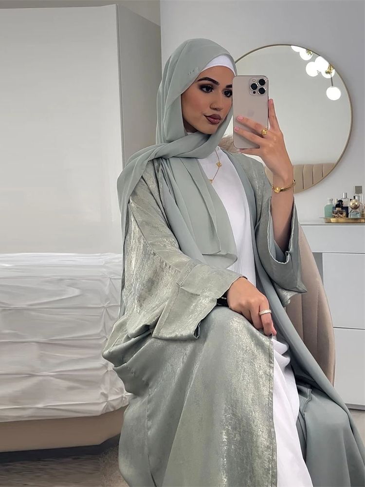 Ramadan brillant Satin ouvert Kimono Abaya dubaï luxe 2025 caftan musulman Robe Abayas pour les femmes Islam vêtements Robe Femme Musulmane