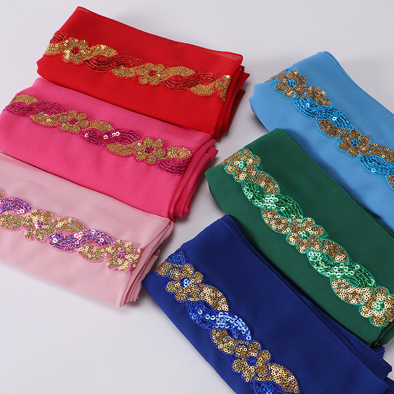 Mousseline de soie Hijab écharpe Turban pour femmes musulmanes mode foulard châles paillettes écharpe chapeaux voile bandeau islamique Ramadan Voile