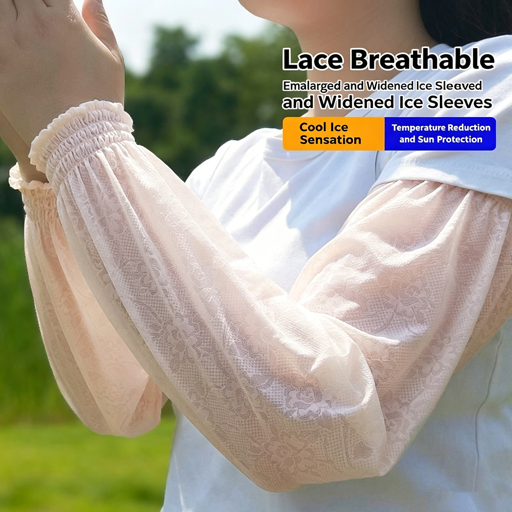 Manchettes en dentelle de soie glacée pour femmes – Protection solaire UV, coupe ample pour la conduite et le cyclisme, couvre-bras rafraîchissants pour l'extérieur en été