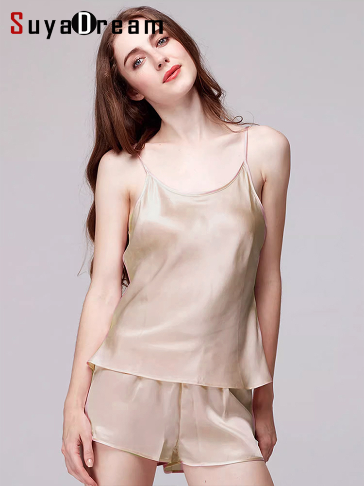Suyarepl. Ensemble camisole et short pour femme, 19mm, 100% Real Inj, fibre chic, camisoles monochromes, blanc, rose, beige, été, 2024