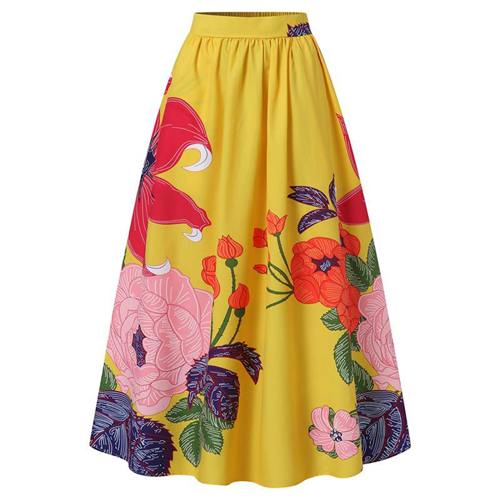 Bohème imprimé fleuri Maxi jupe pour femmes été taille haute fête grande balançoire plage longue jupe élégante dame une ligne jupe Jupes