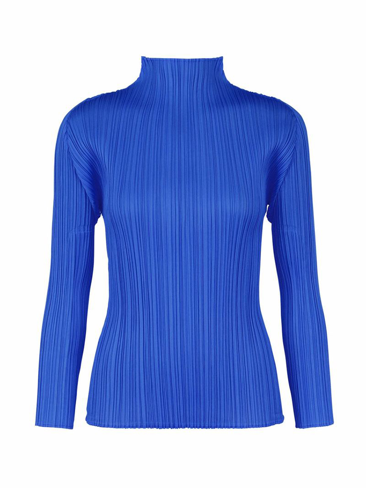 Miyake plissé classique basique col roulé à manches longues hauts femmes mode coréenne vêtements esthétiques