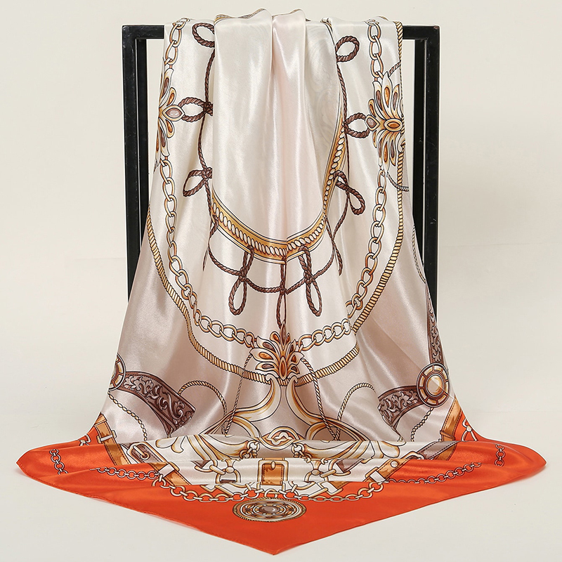 InjSatin-Foulard Carré Imprimé pour Femme, 90x90cm, Mouchoir de la raq, 256 Satin, Turban Floral Rond
