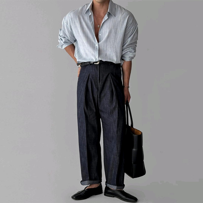 Chemises rayées Bergame à manches longues pour hommes, Streetwear d'affaires, Vêtements populaires coréens, observateur, Luxe, Loisirs, Solide, Document