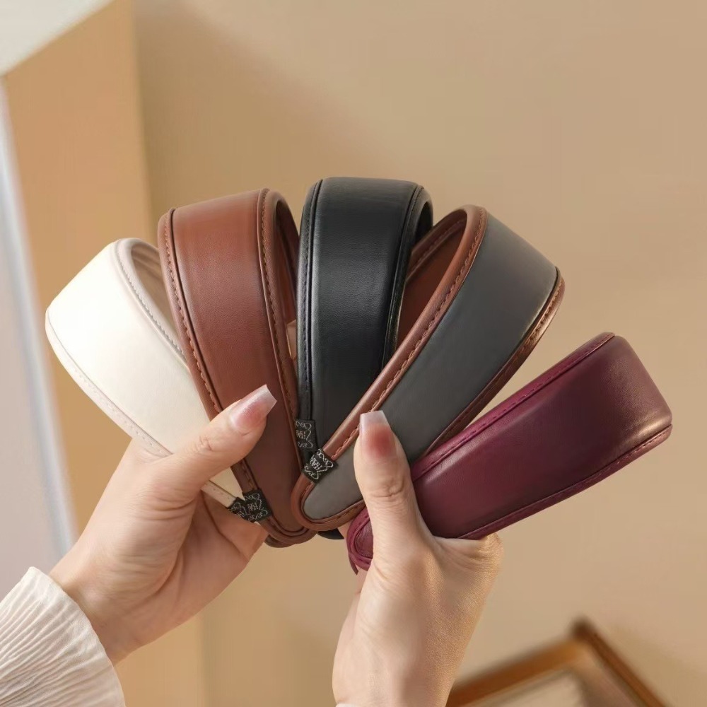 Serre-têtes rétro en cuir PU couleur unie style coréen, turbans larges élégants antidérapants pour femmes, accessoires capillaires pour femmes
