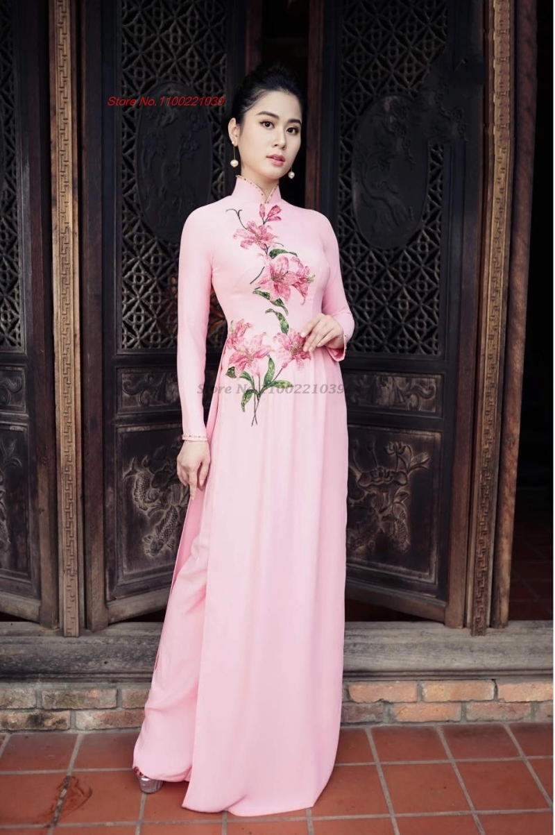 Robe traditionnelle vietnamienne aodai, ensemble robe nationale + pantalon, imprimé floral, qipao, robe de soirée orientale pour banquet, 2026