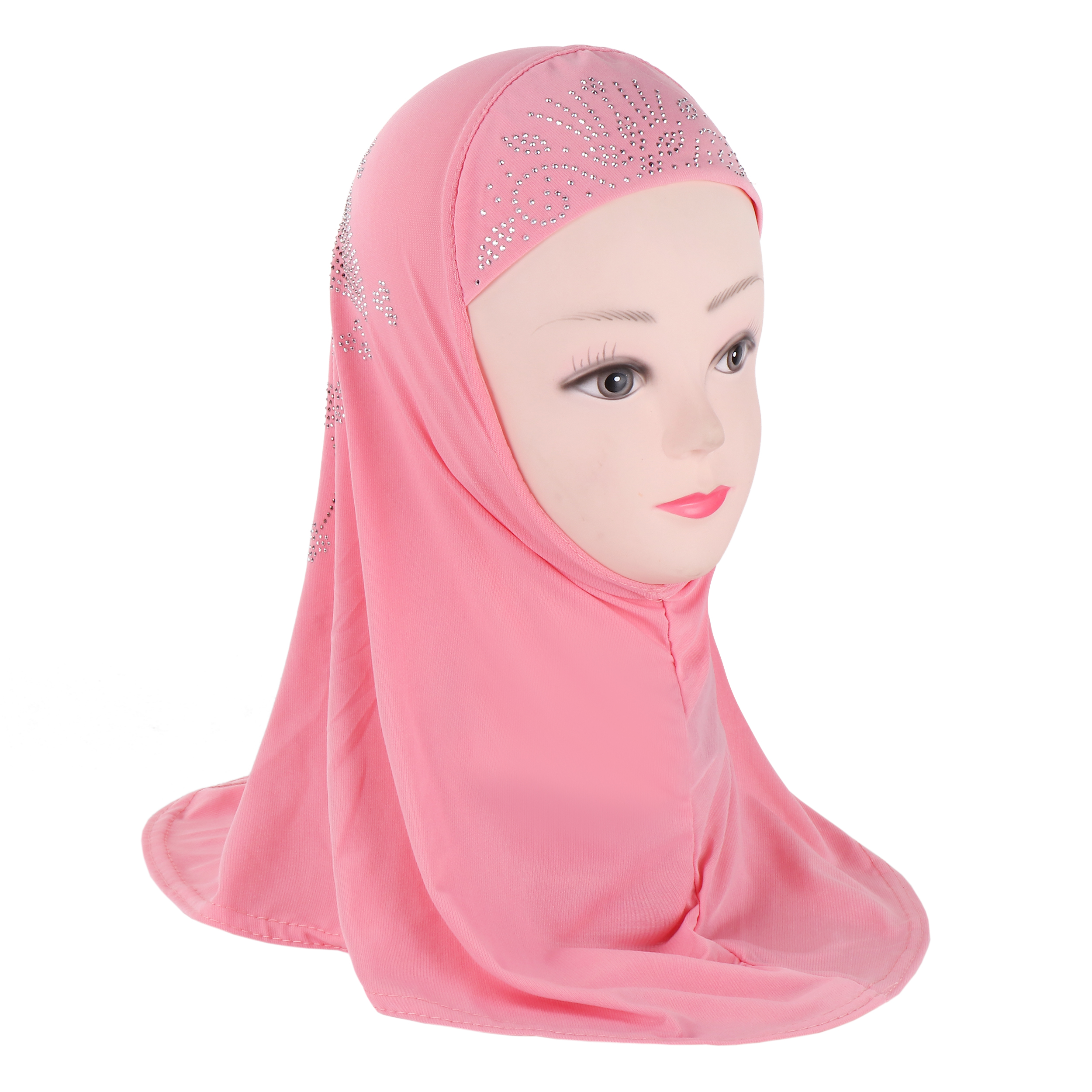 H359a Petit Hijab Musulman pour Filles de 2 à 6 Ans avec Strass, Qualité Supérieure, Foulard Islamique Amira à Enfiler, Foulard de Prière Très Vendu