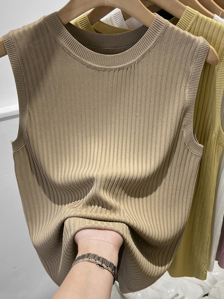 Débardeurs en tricot coréens pour femmes, hauts décontractés fins sans manches à col en V, couleur unie, nouvelle mode été 2026