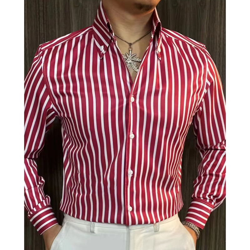 Chemise slim rayée à manches longues pour hommes, robe de soirée sociale, vêtements de printemps, documents d'abonnés, luxe