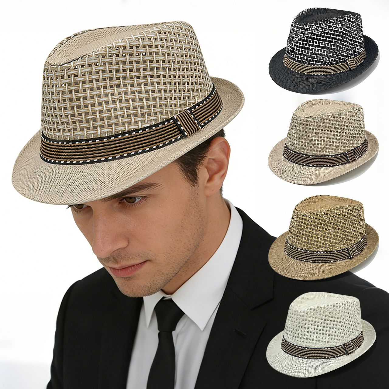 Chapeau de paille d'été pour hommes, couleur unie, ajouré, Jazz Panama, pour voyage en plein air, plage, pare-soleil