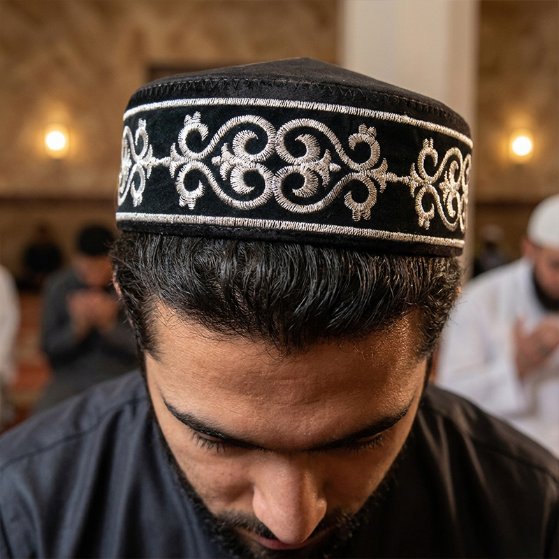 Chapeaux kazakhs pour hommes, noirs, brodés, pour la scène, la danse, les fêtes, chapeaux de Dubaï, Kufi, Hijab, vêtements kazakhs, casquette traditionnelle