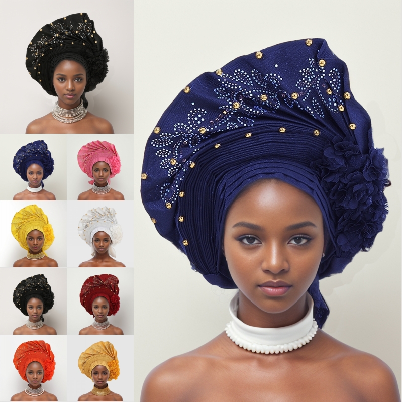 Turban Africain Aso Oke Auto Gele pour Femme, Chapeau Musulman, Écharpe à Cheveux Ronds, Casquette Nigériane, Vêtements de Sauna pour ixde Mariage, Haute Qualité