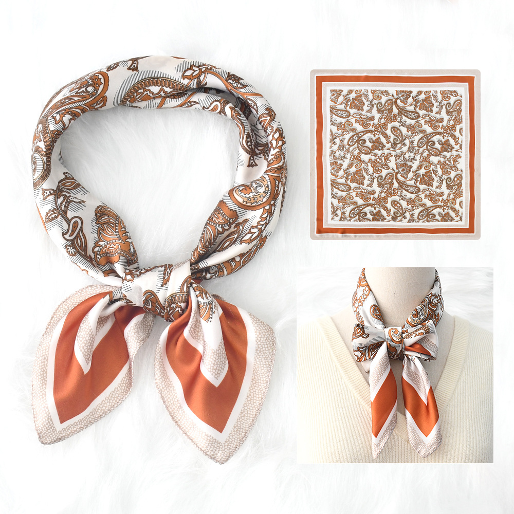 Petite écharpe carrée de luxe imprimée Paisley, fausse soie, foulard de cou fin, Style Mature, protection solaire pour femmes, 70x70cm