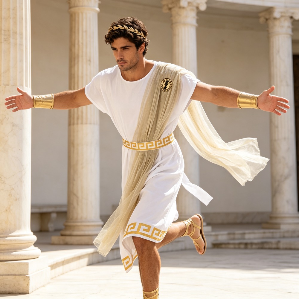 Costume d'Halloween pour homme, mythologie grecque antique, roi de l'Olympe, tenue de jeu de rôle pour scène et fête