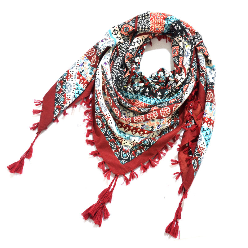 Écharpe bohème pour femme, châle enveloppant d'hiver, rétro, pompon Floral, grande écharpe carrée, Foulard en coton
