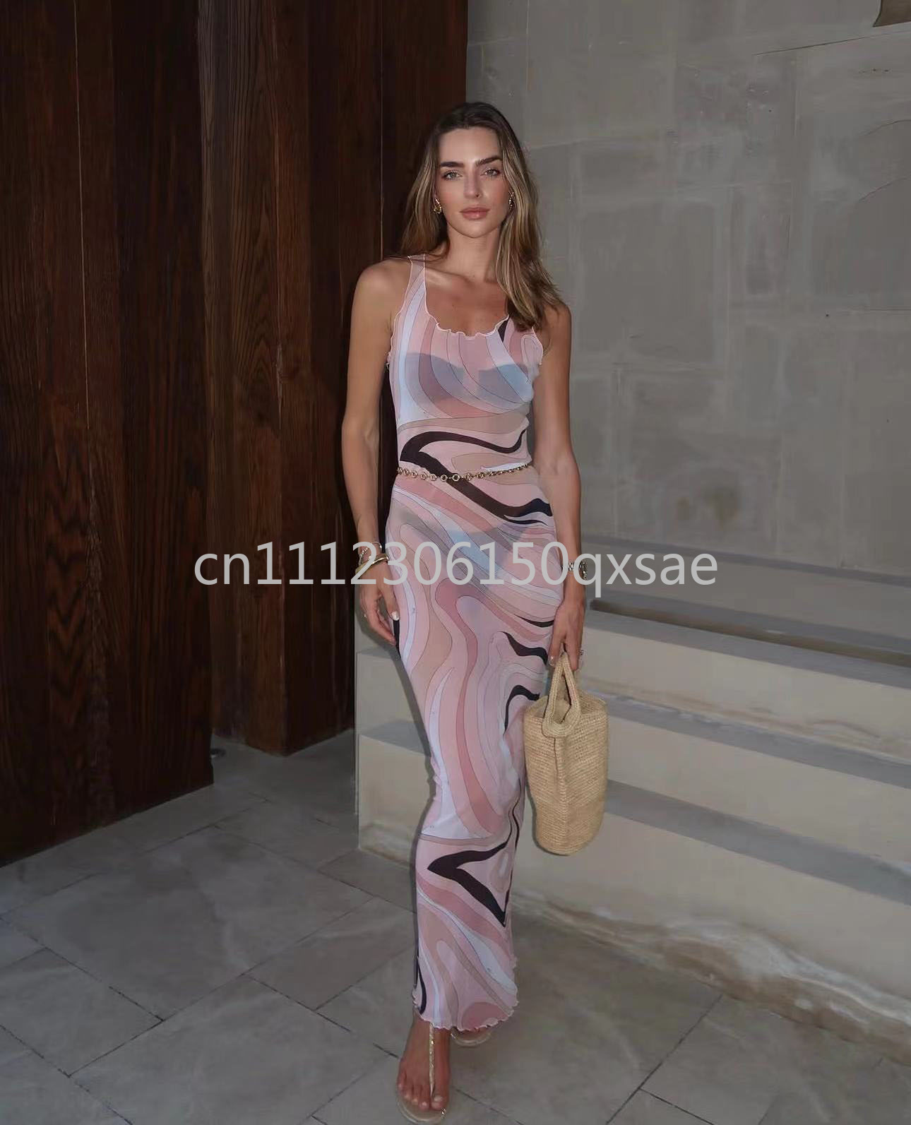 Robes débardeurs roses en maille pour femmes de la marque Classic Brand avec logo signature en lettres, design de luxe, jupes pour femmes, vêtements de plage, maillots de bain