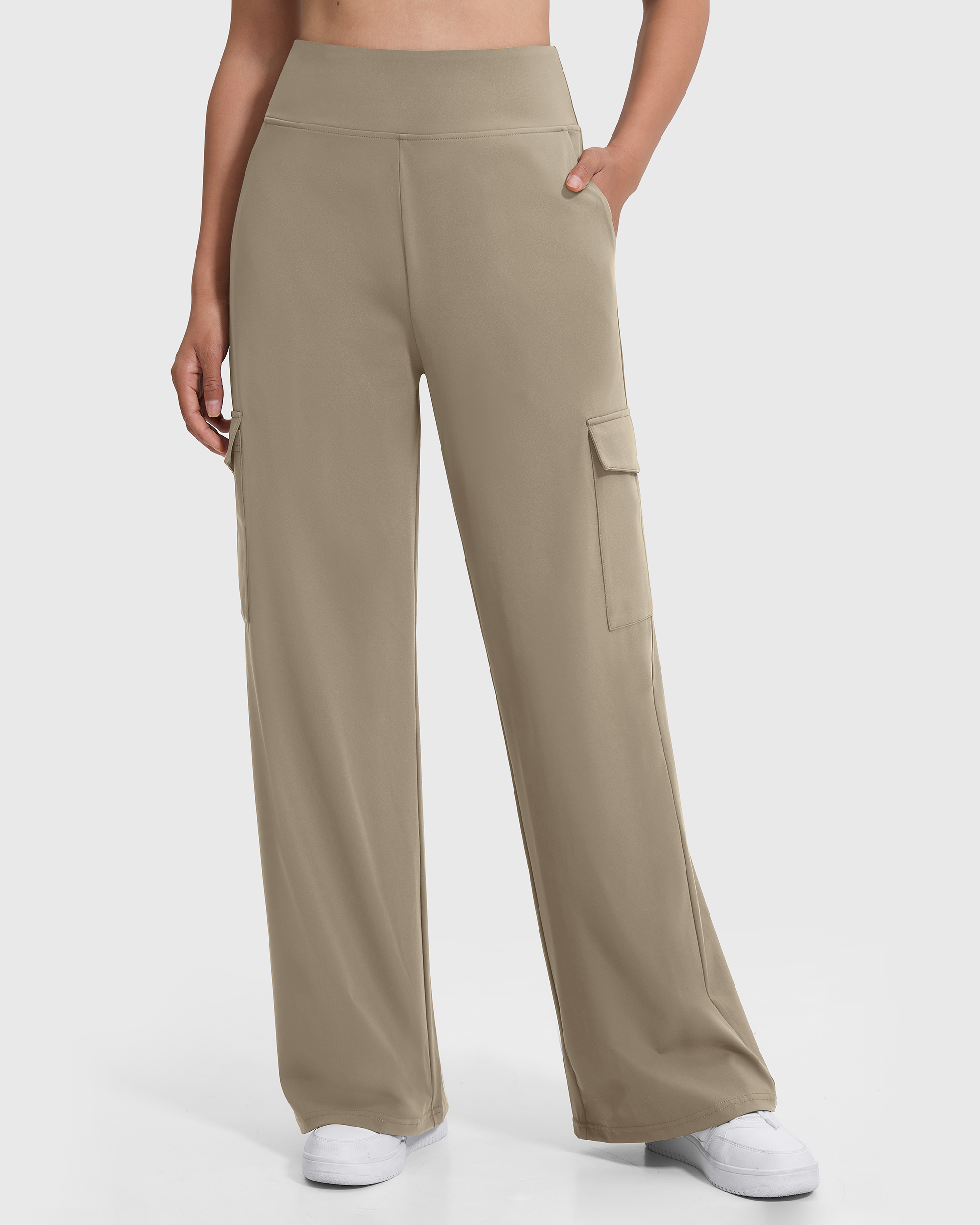 Pantalon cargo décontracté kaki pour femme, coupe droite ample, polyvalent, jambe large avec poches, style streetwear d'été